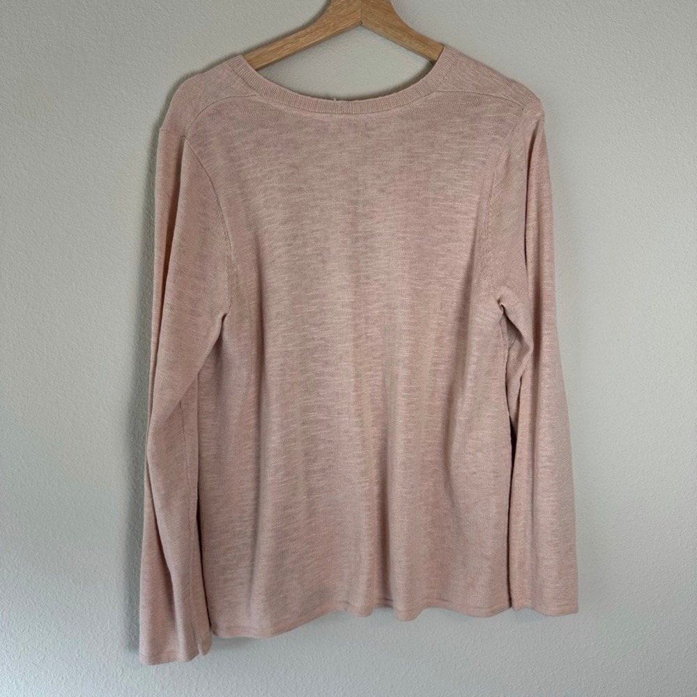 J. Jill Pink V-Neck Cotton Linen Blend Lightweight Sweater Pink Large Petite - Picture 2 of 7